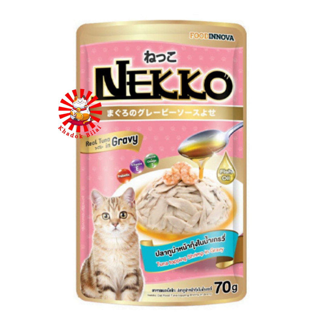 Nekko Adult Cat Pouch Tuna Topping Shrimp In Gravy Flavor 70g (1+ Year)