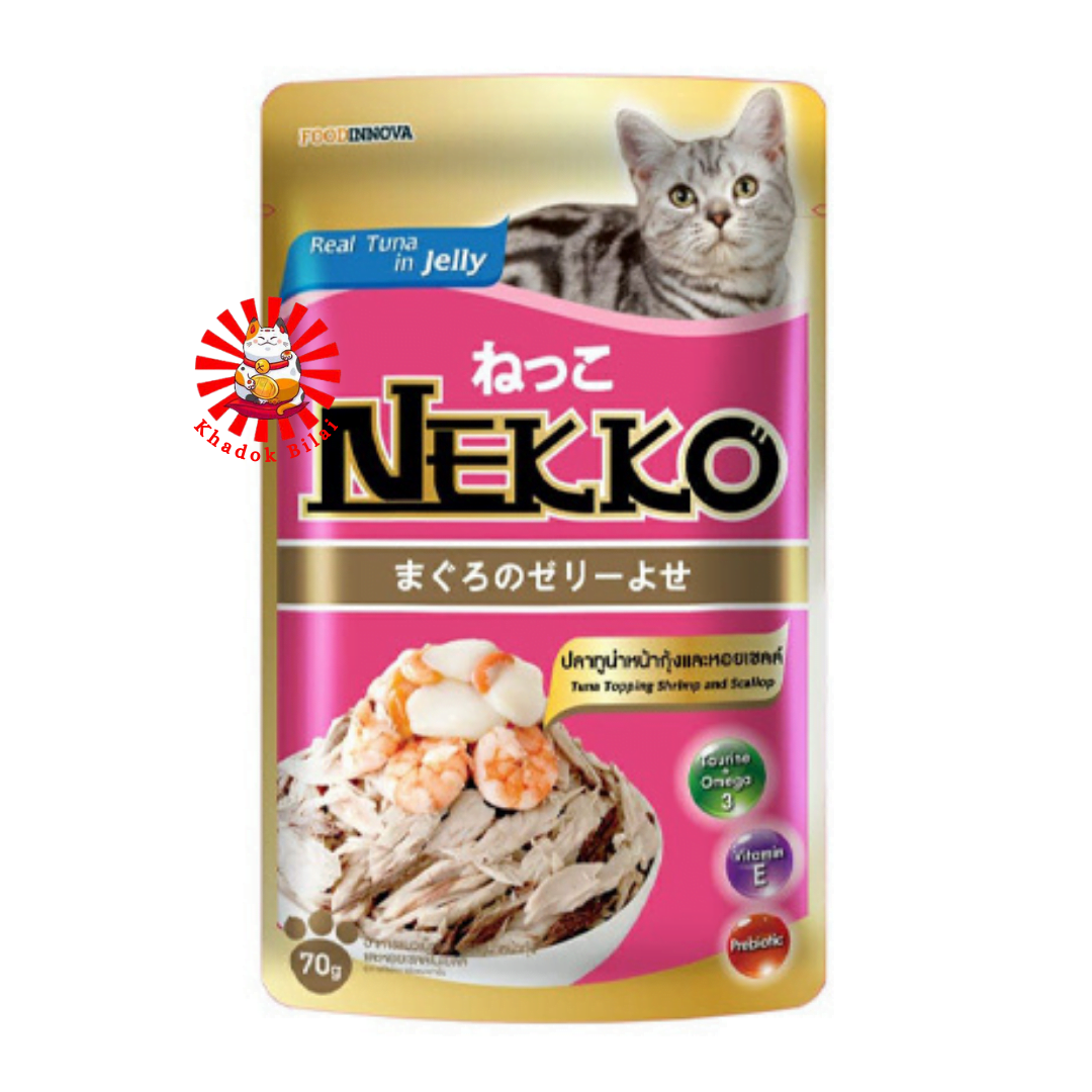 Nekko Adult Cat Pouch Tuna Topping Shrimp & Scallop In Jelly Flavor 70g (1+ Year)