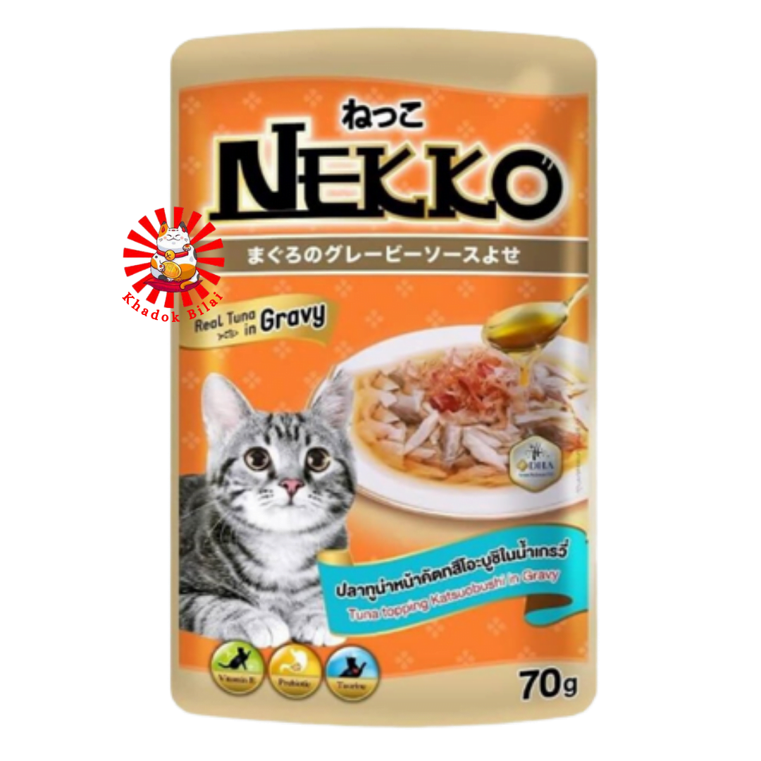 Nekko Adult Pouch Tuna Topping Katsuobushi In Gravy Flavor 70g (1+ Year)