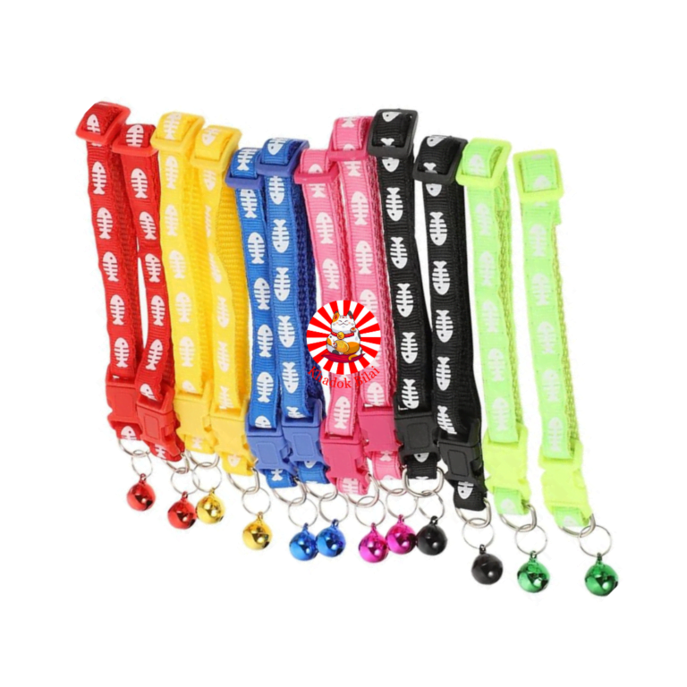 Fish Printed Neck Collar With Bell For Kittens & Cats | Adjustable (20 - 32cm)